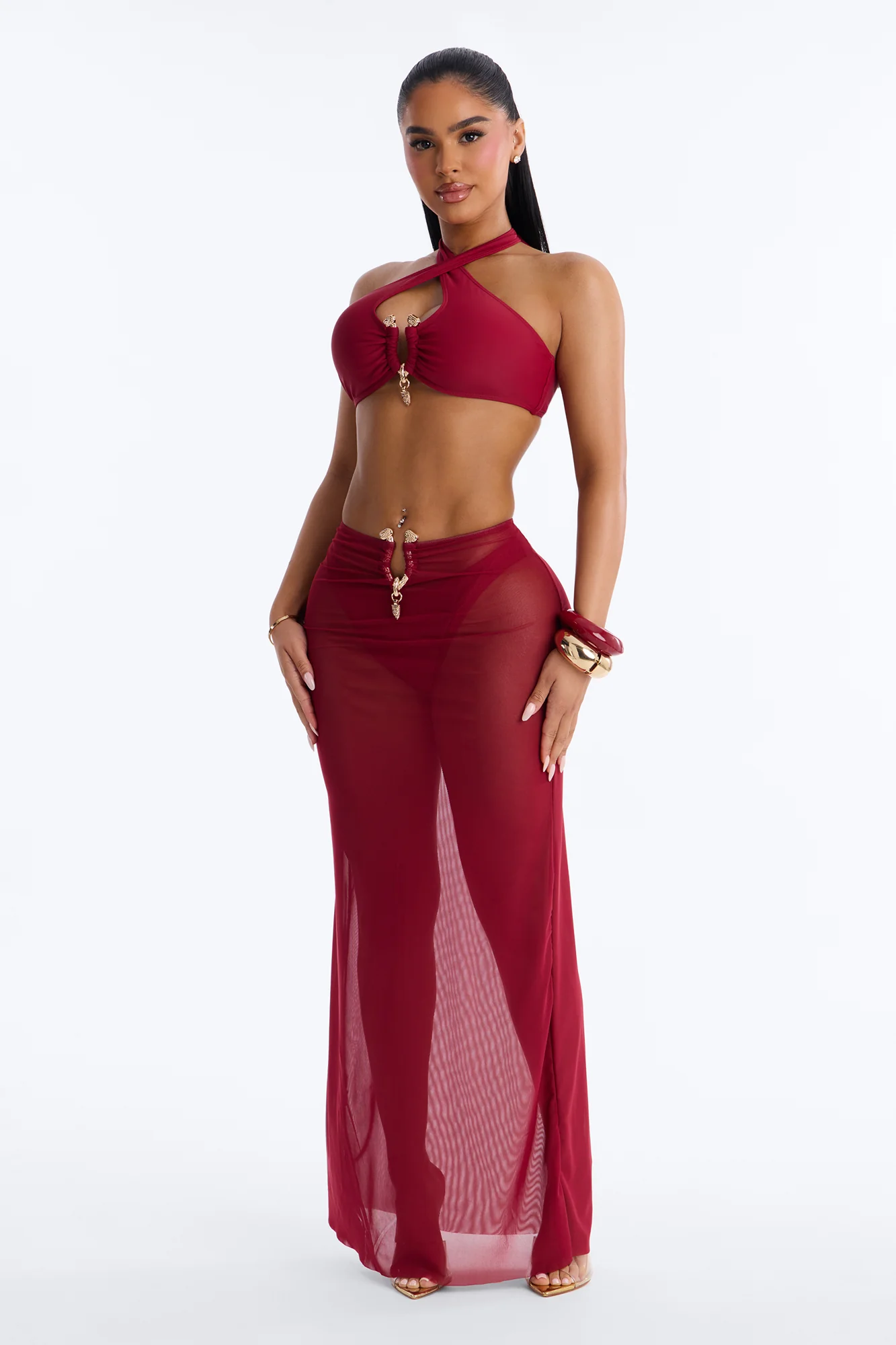 Till Sunrise Bikini And Coverup Skirt - Burgundy