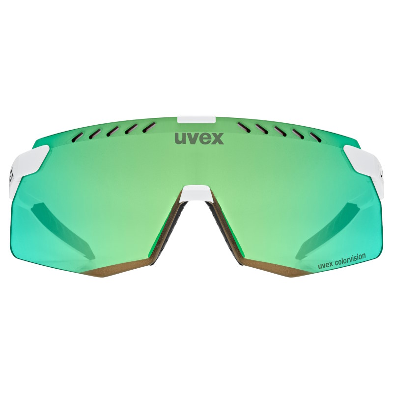 Uvex pace stage s CV Cycling Glasses - white matt/mirror green colorvision
