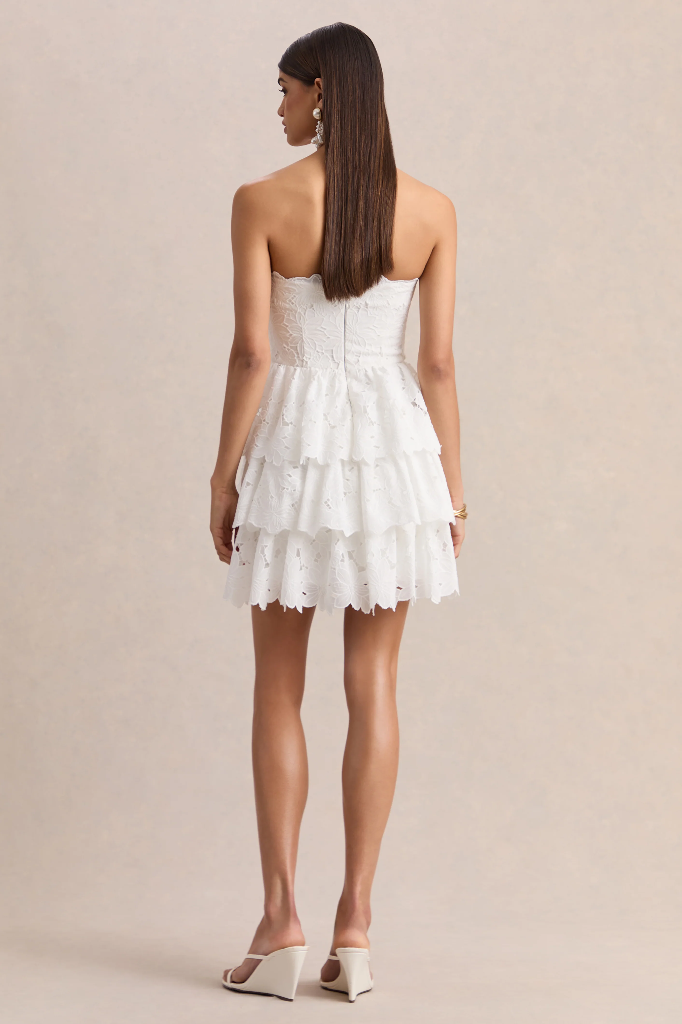 Winona | White Lace Square-Neck Mini Dress With Ruffled Detailing