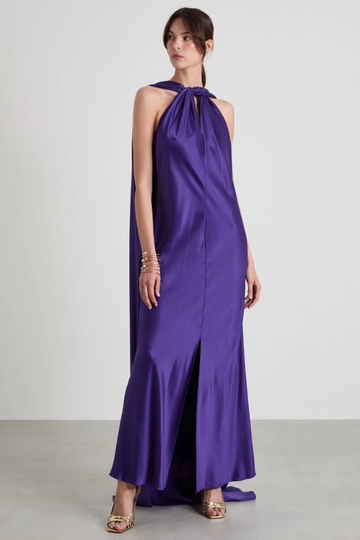 Long silk-satin dress - PURPLE