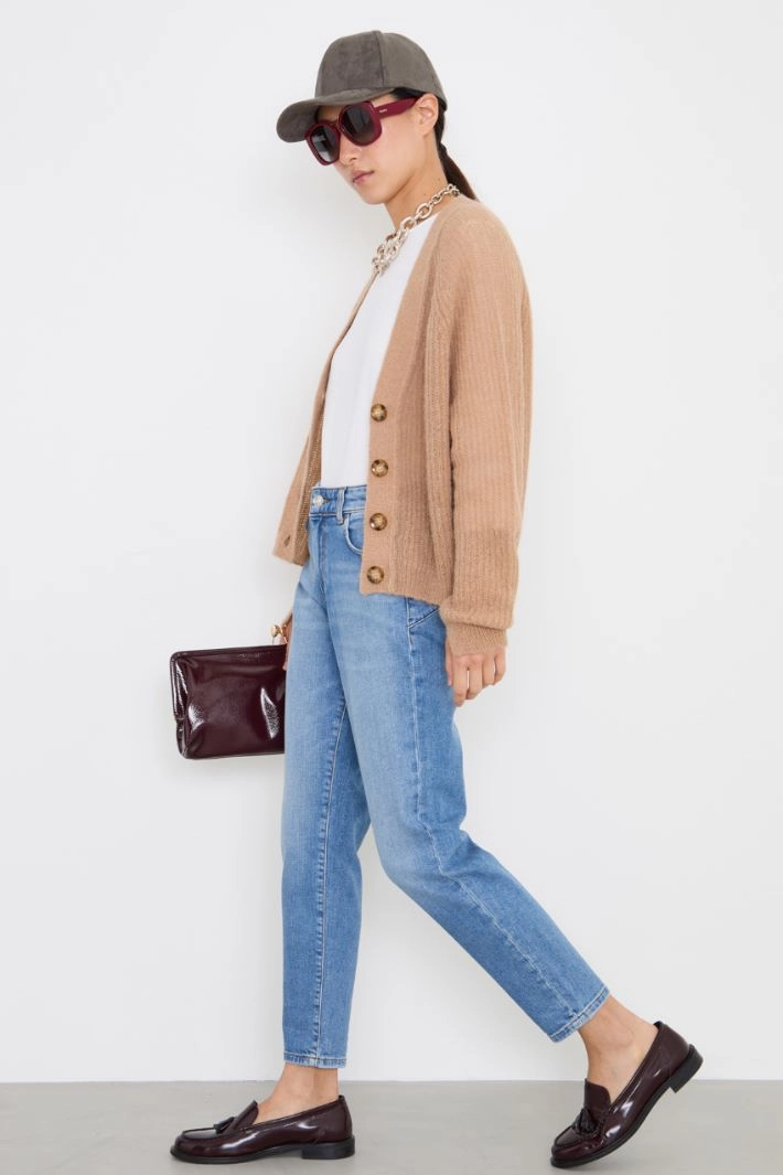 Alpaca ribbed cardigan - CAMEL