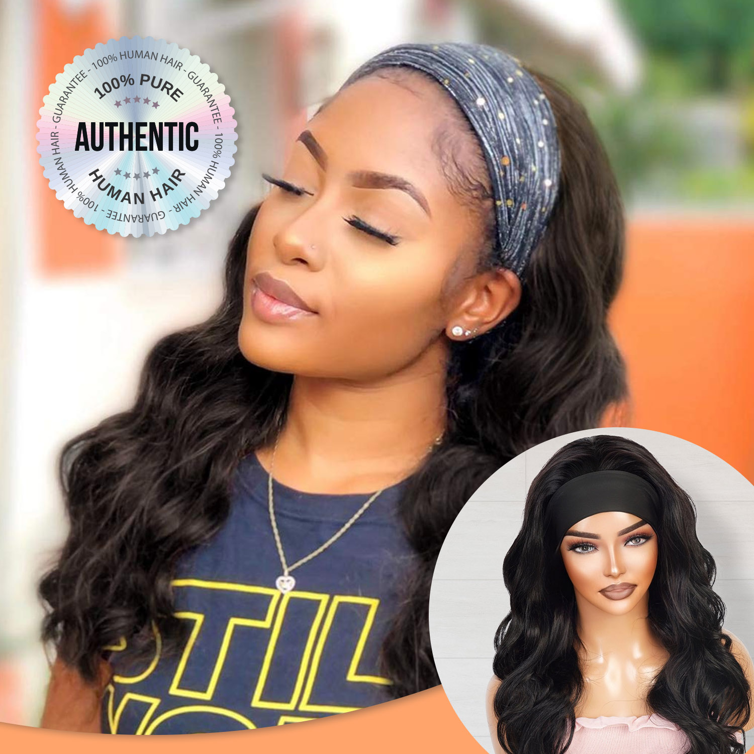 Diva Queen 100% Virgin Human Hair Wear and Go Glueless Headband Wig Body Wave 22