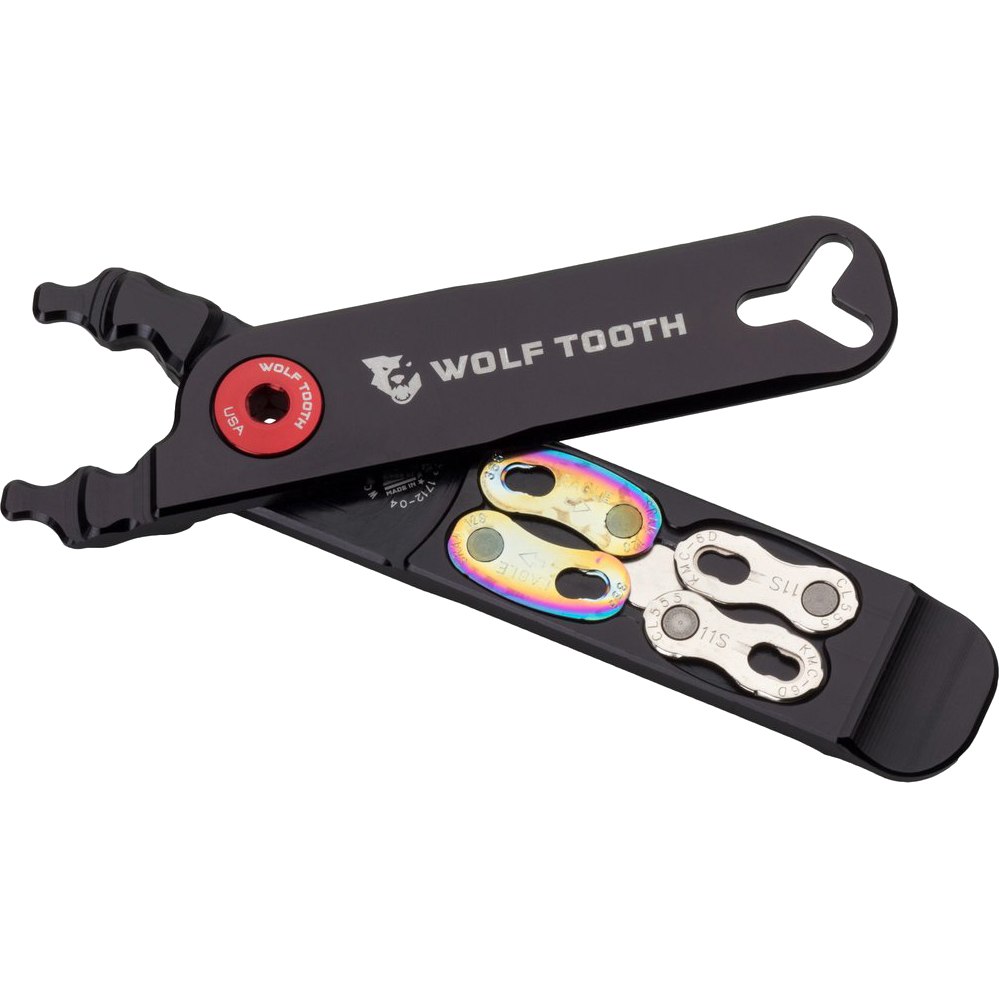Wolf Tooth Pack Pliers - For Masterlinks, Valve Cores, Valve Stem Lock Nuts - black/red