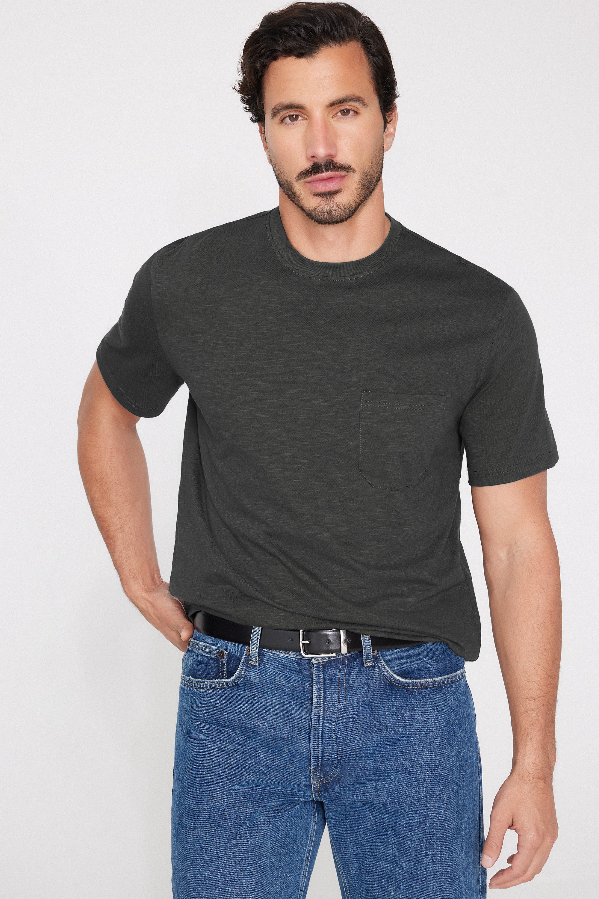 Slub Cotton T-Shirt with Breast Pocket