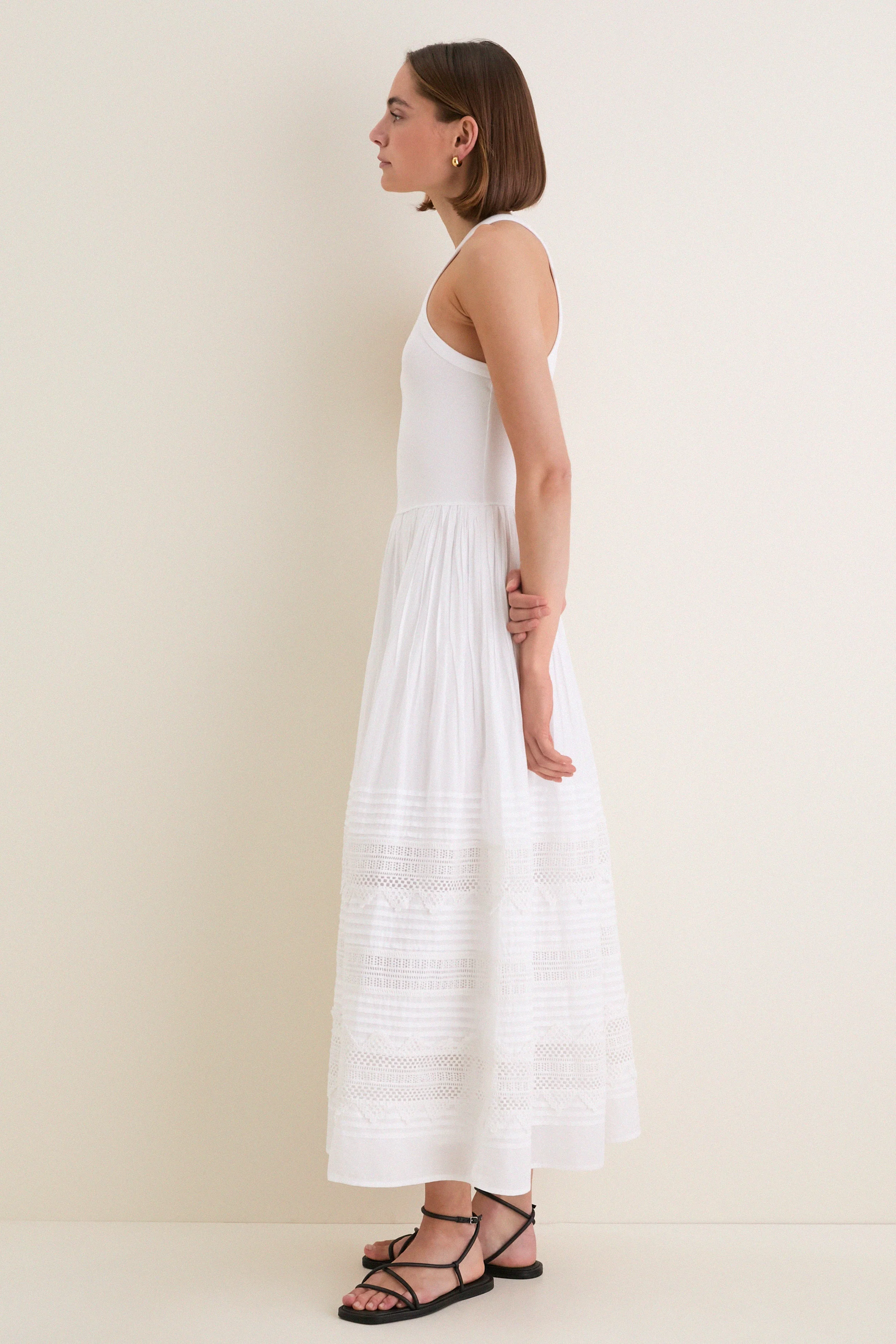 White Rib Crew Neck Dress