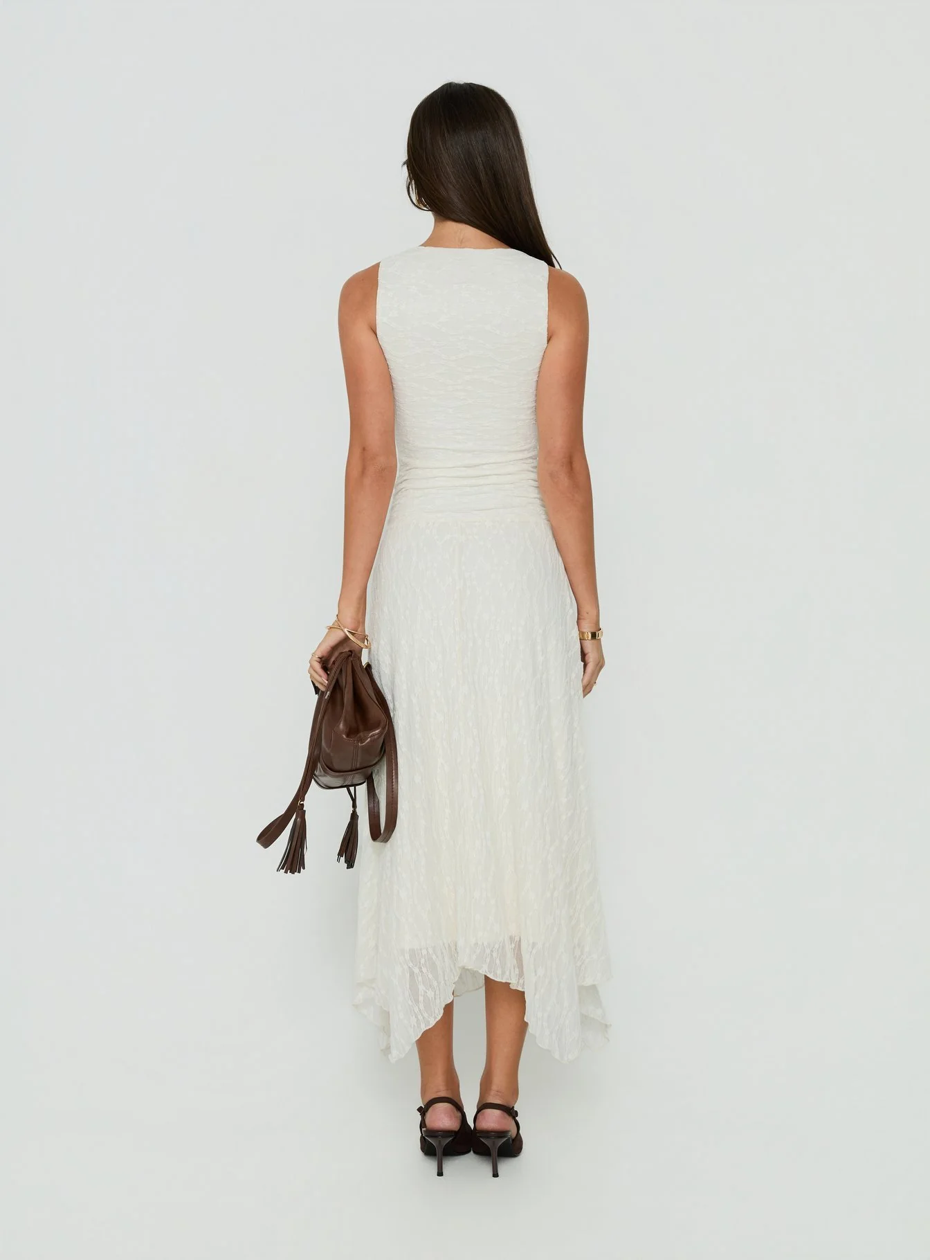 Enzina Lace Hanky Hem Maxi Dress Cream