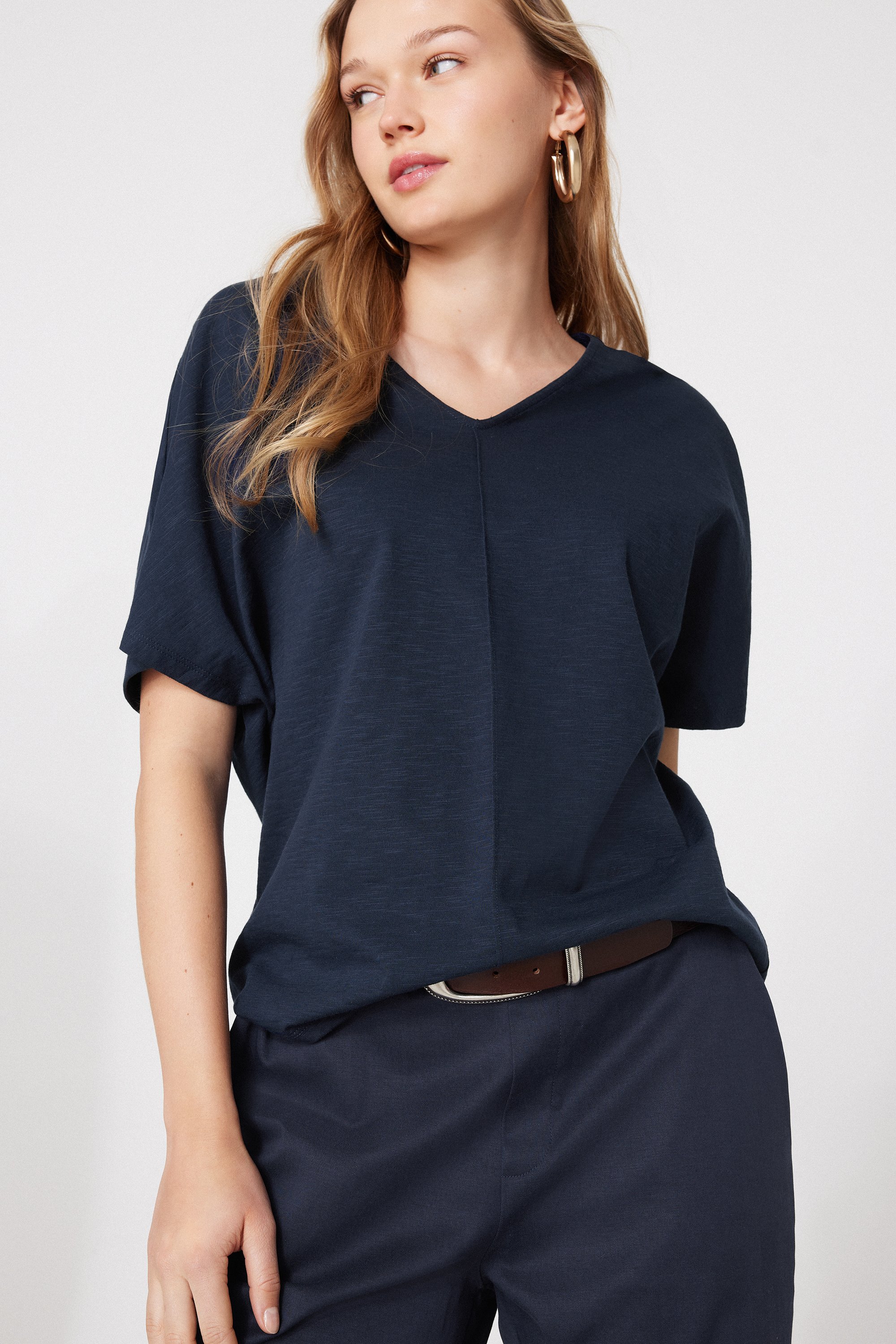 100% Slub Cotton V-Neck T-Shirt