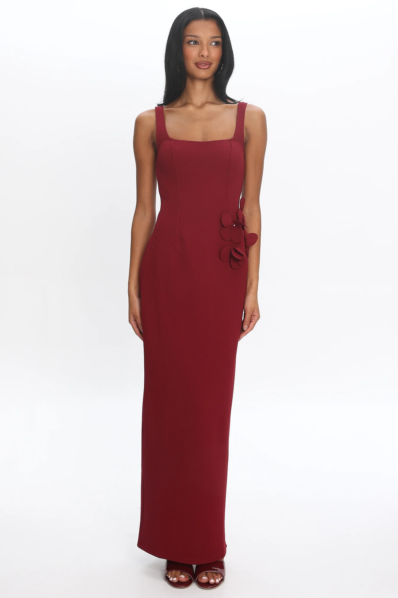 Olandra 3D Floral Maxi Dress Red