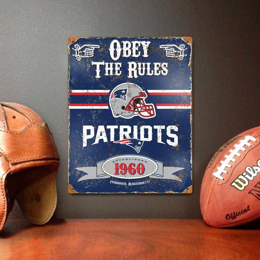 New England Patriots Obey The Rules Embossed NFL Metal Sign