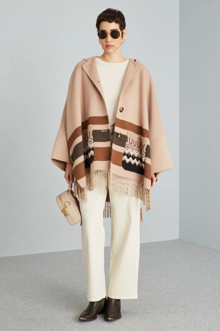 Jacket with knit pockets - CAMEL BROWN GREY