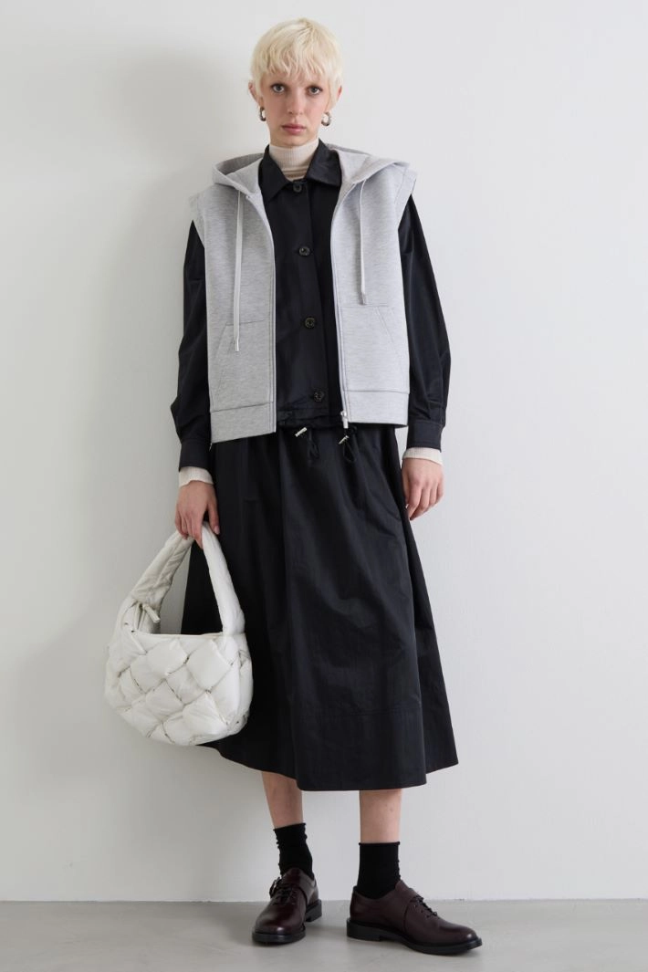 Satin skirt with drawstring - BLACK