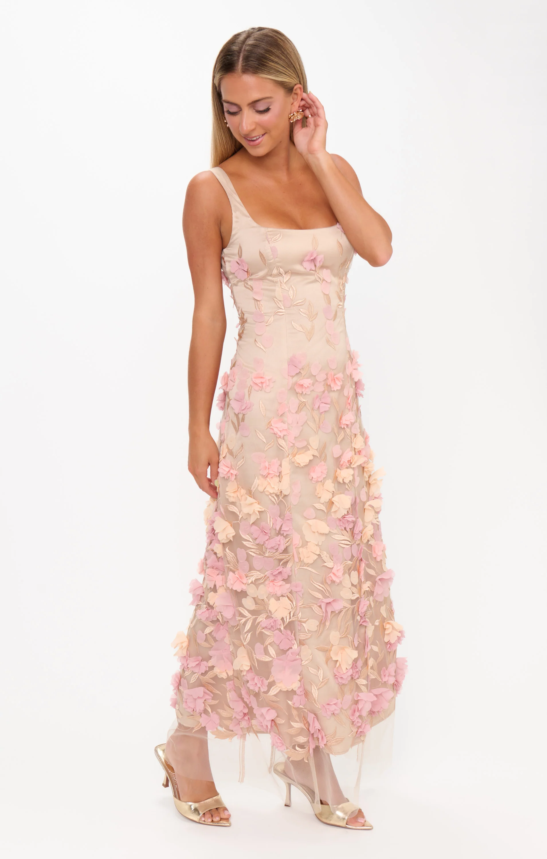Stephanie Dress ~ Champagne 3D Floral
