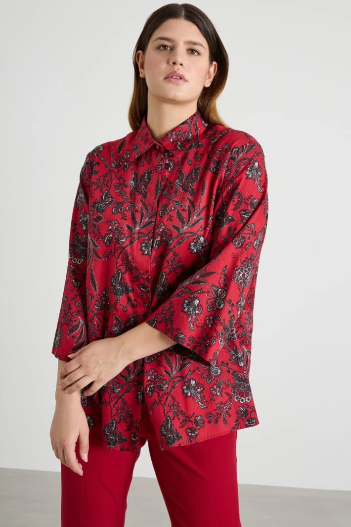 Cotton satin shirt - RED