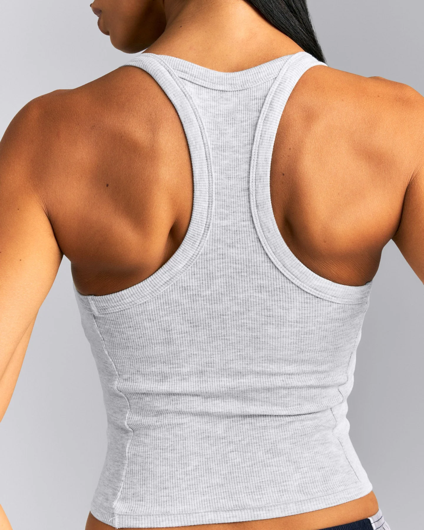 Mellow™ Rib Racer Back Mid Vest with Built in Bra Shelf | Light Grey Marl
