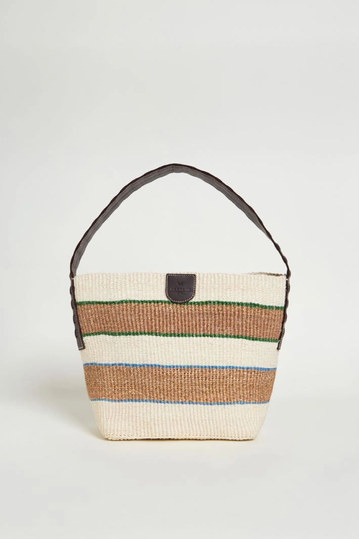 Natural rope and leather bucket bag - WHITE CAMEL