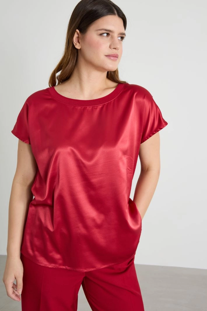 Satin and jersey T-shirt - RED
