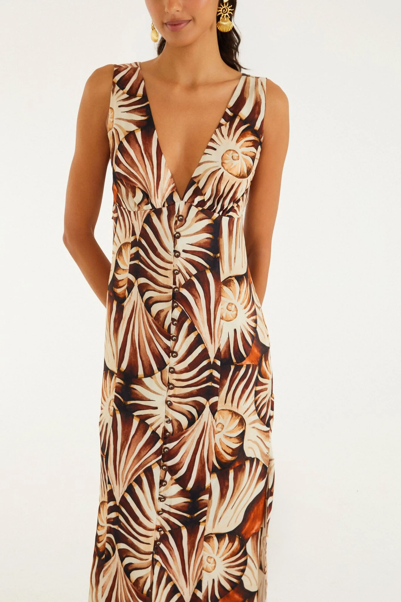 Multicolor Ammonite Buttoned Midi Dress