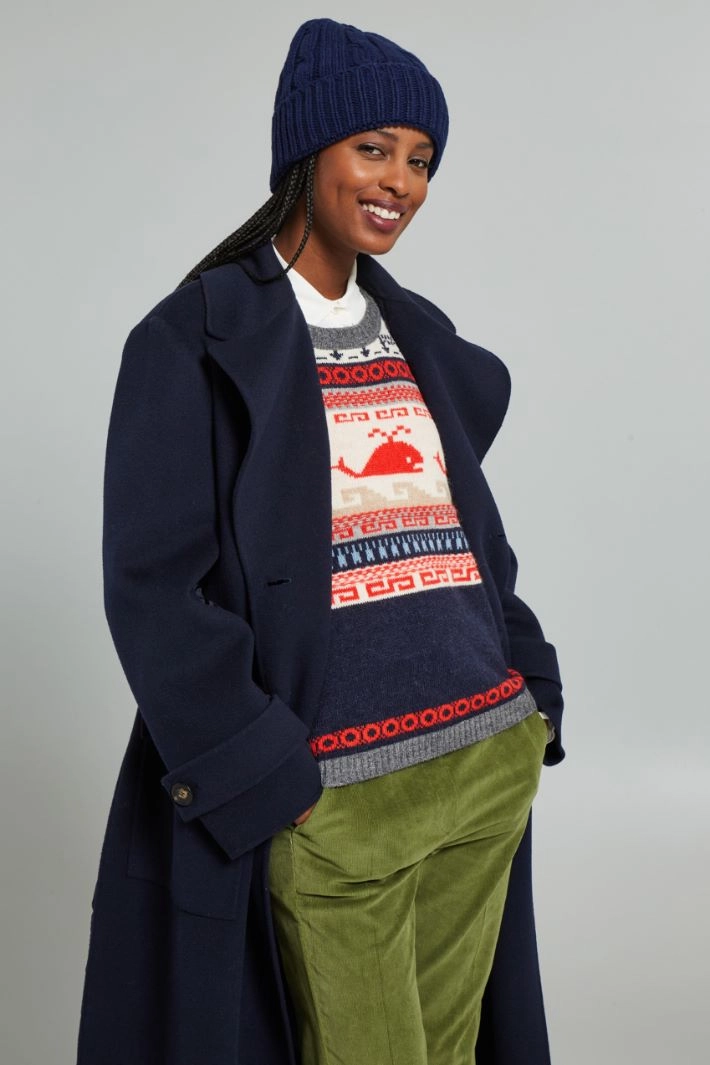 Cable-knit beanie hat - NIGHT BLUE