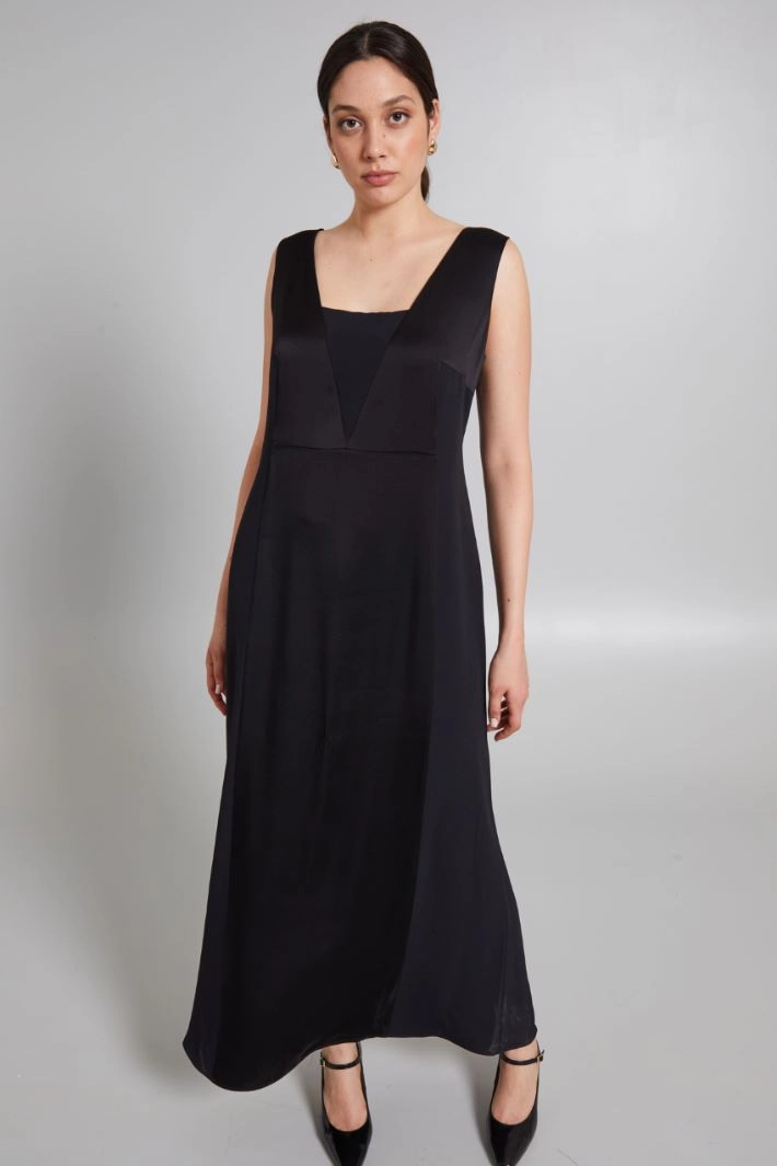Long envers satin dress - BLACK