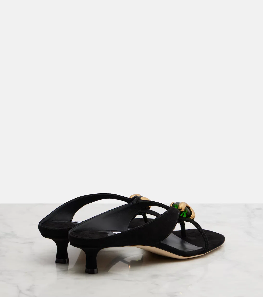 Jimmy Choo Emeri Stone Suede Thong Sandals In Black