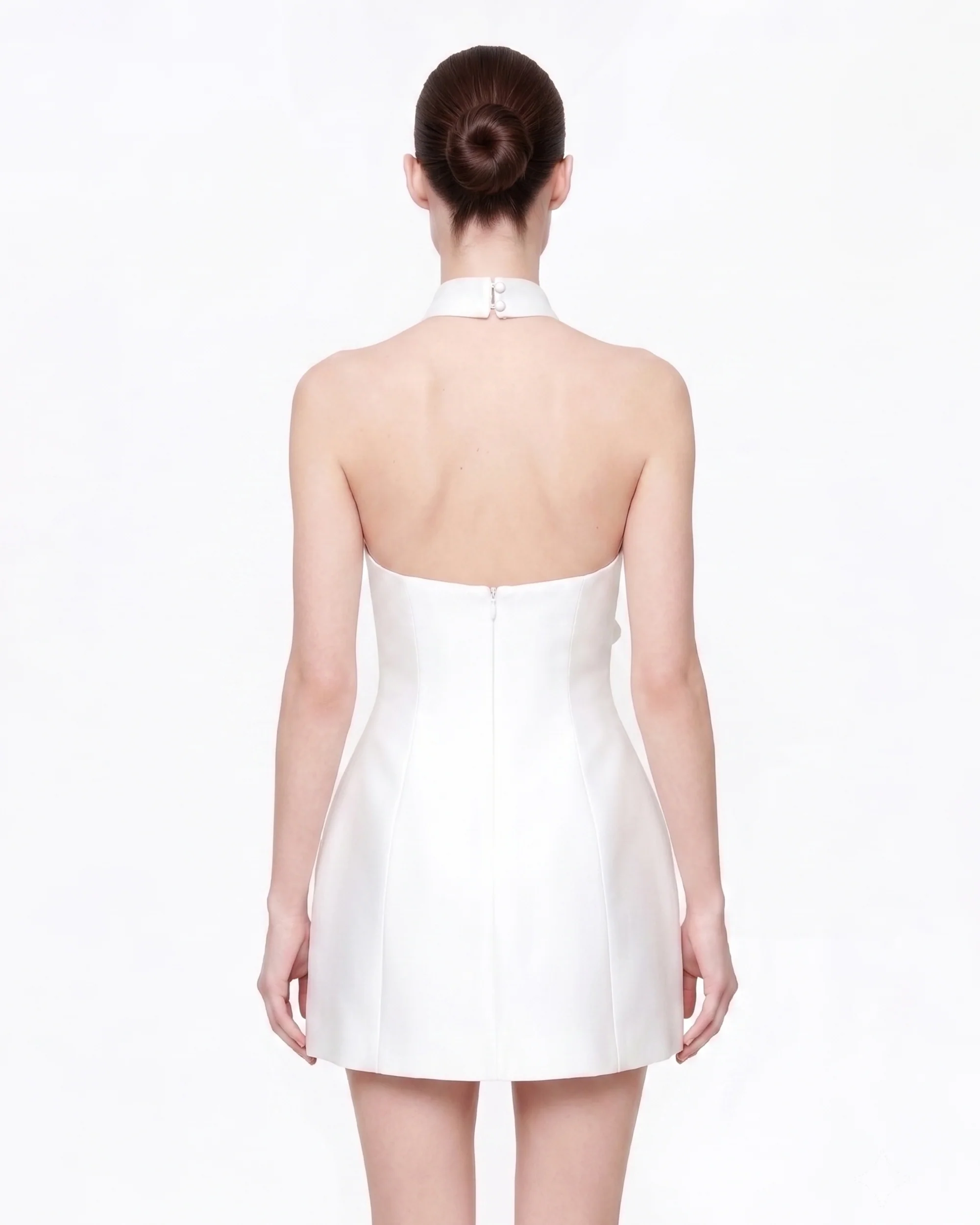 3D Floral Halter Mini Dress - White