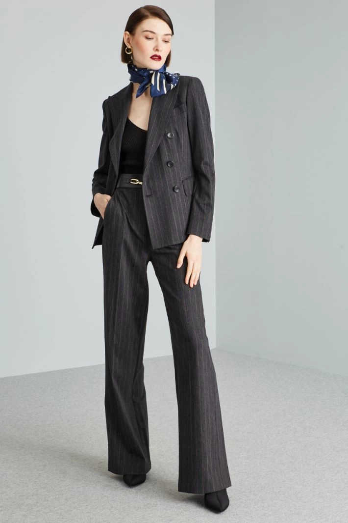 Blazer in pinstriped jersey - ANTHRACITE BROWN