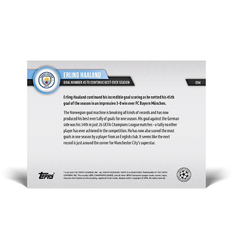 Topps UK - Goal number 45 to continue best-ever season - UCL TOPPS NOW® Card #94