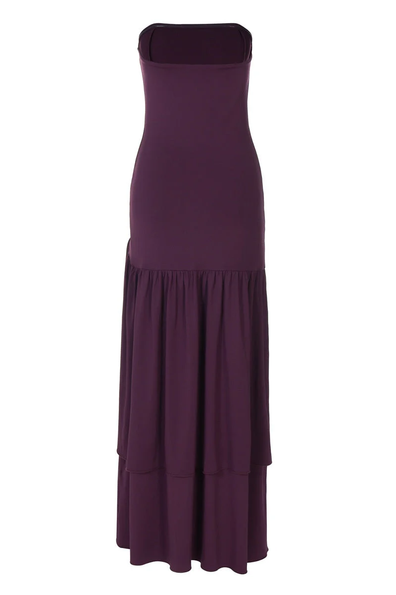 Eggplant Strapless Frill Long Dress