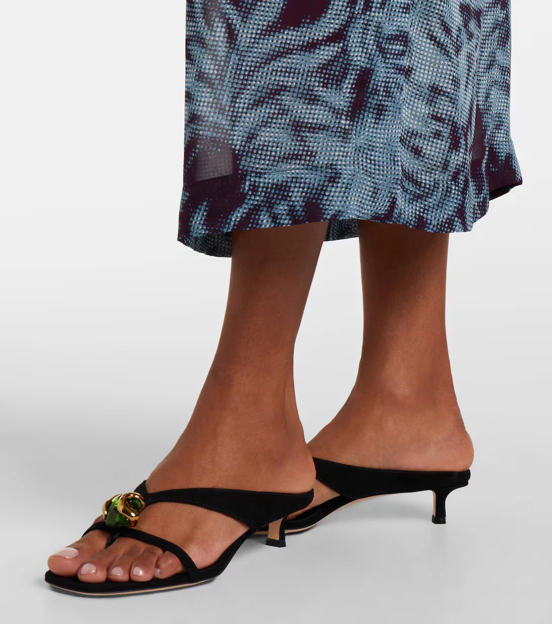Jimmy Choo Emeri Stone Suede Thong Sandals In Black