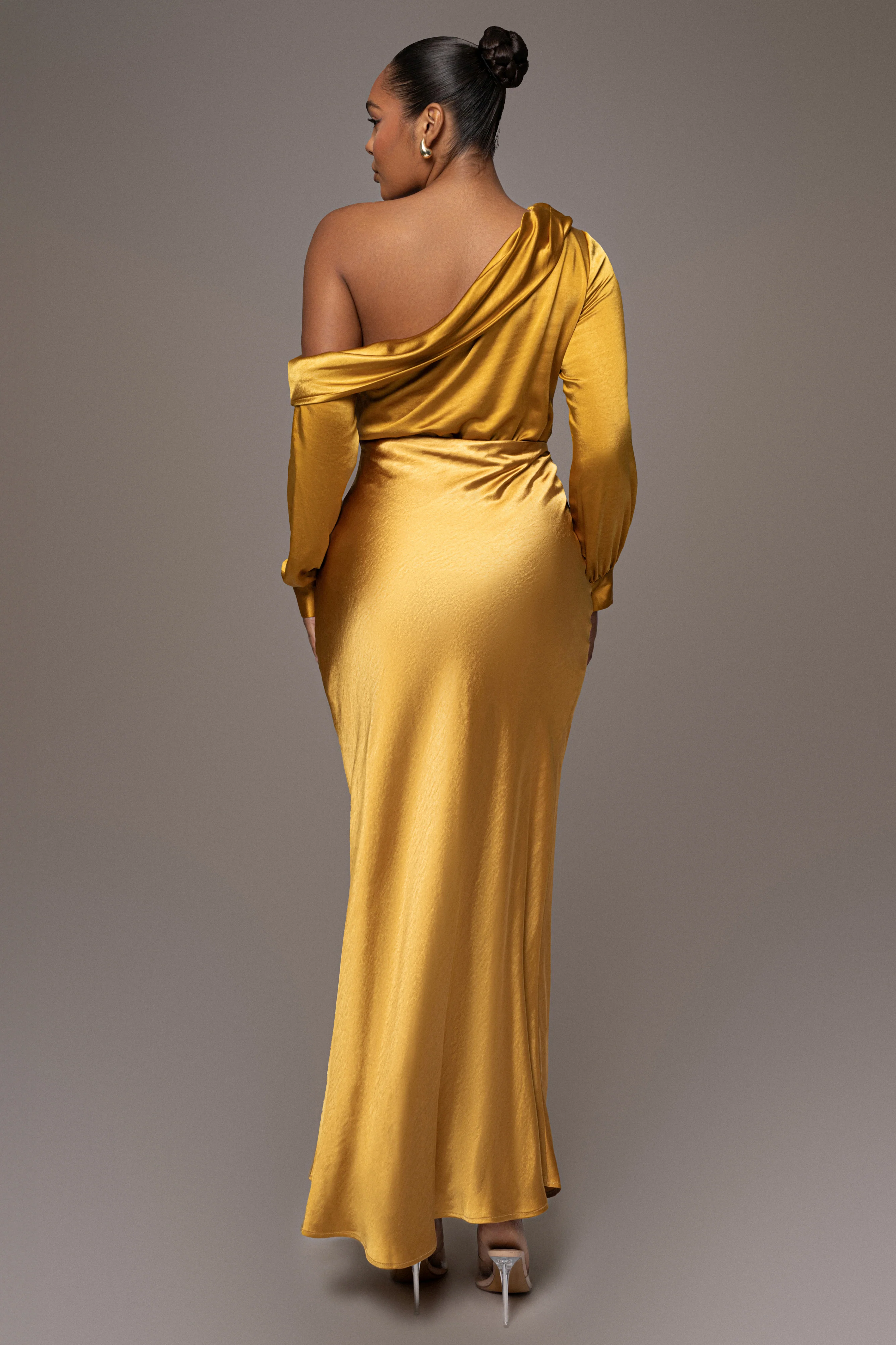Yellow Satin Rima Asymmetrical Bodysuit