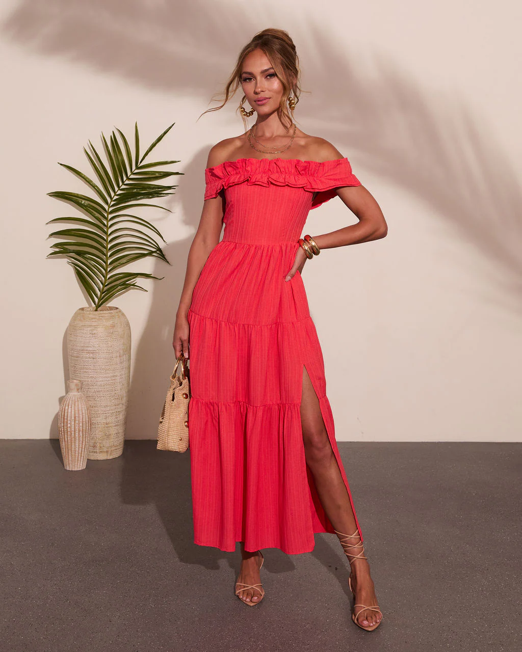 Sol Haze Ruffle Off The Shoulder Maxi Dress