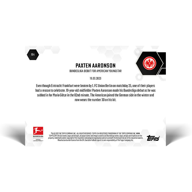 Topps UK - Bundesliga debut for American youngstar - Bundesliga TOPPS NOW® Card #164
