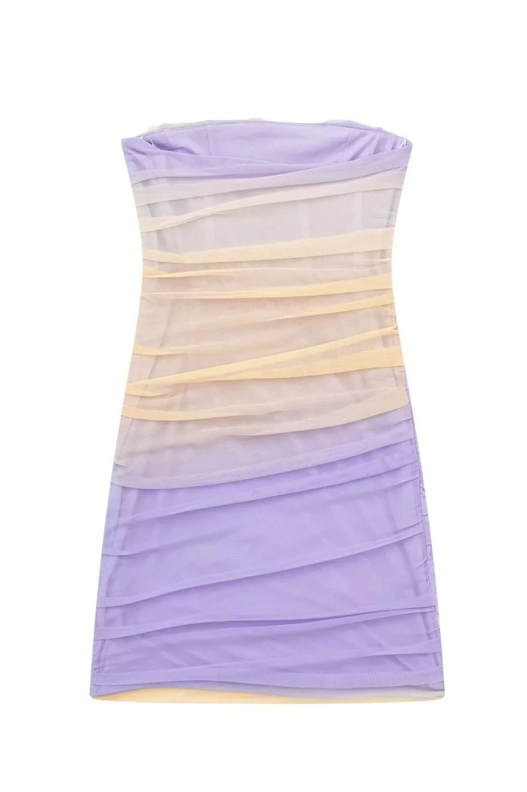 Strapless Purple Ombre Ruched Fitted Short Dress