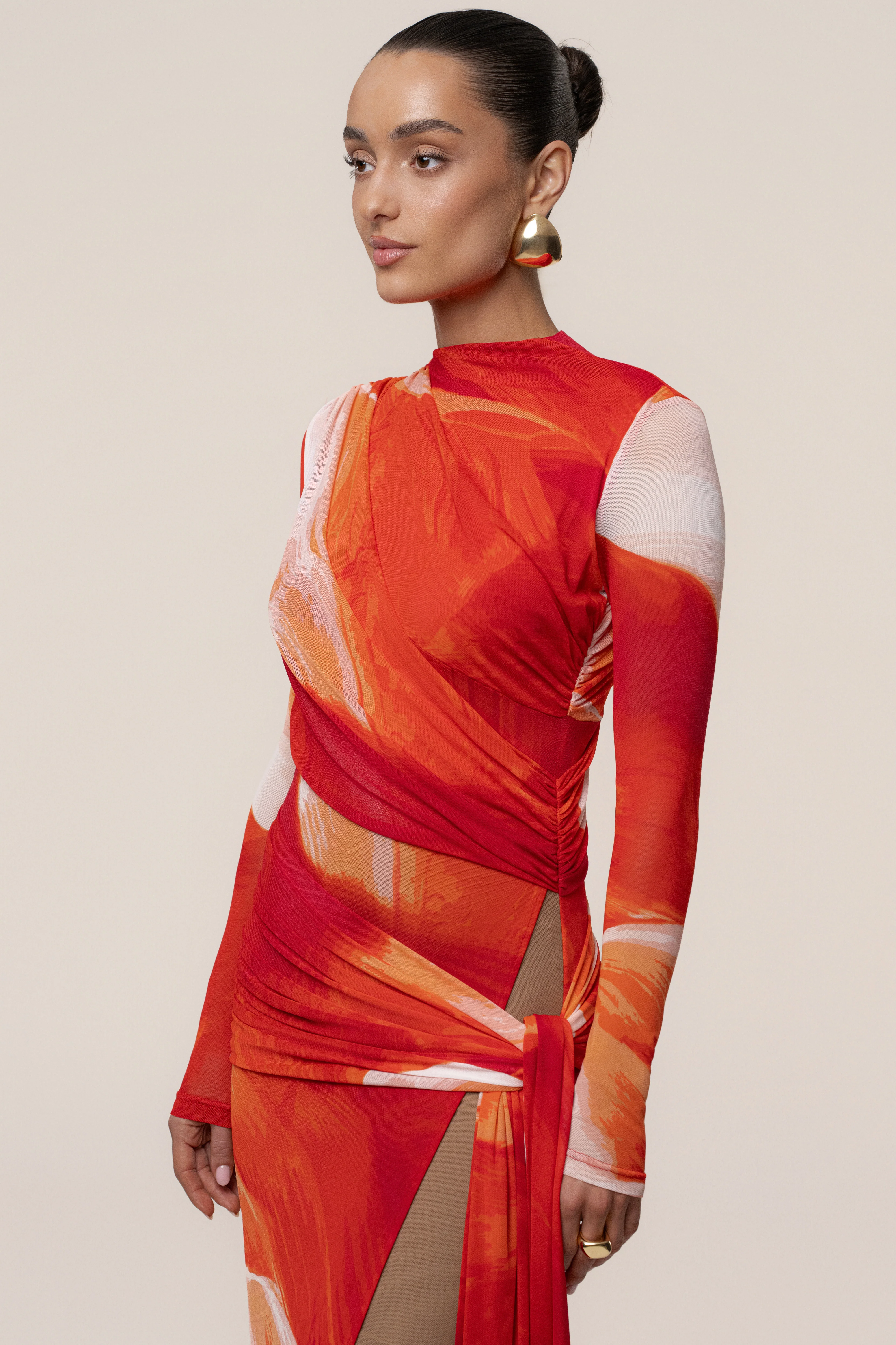 Sunset Red Heatwave Mesh Maxi Dress