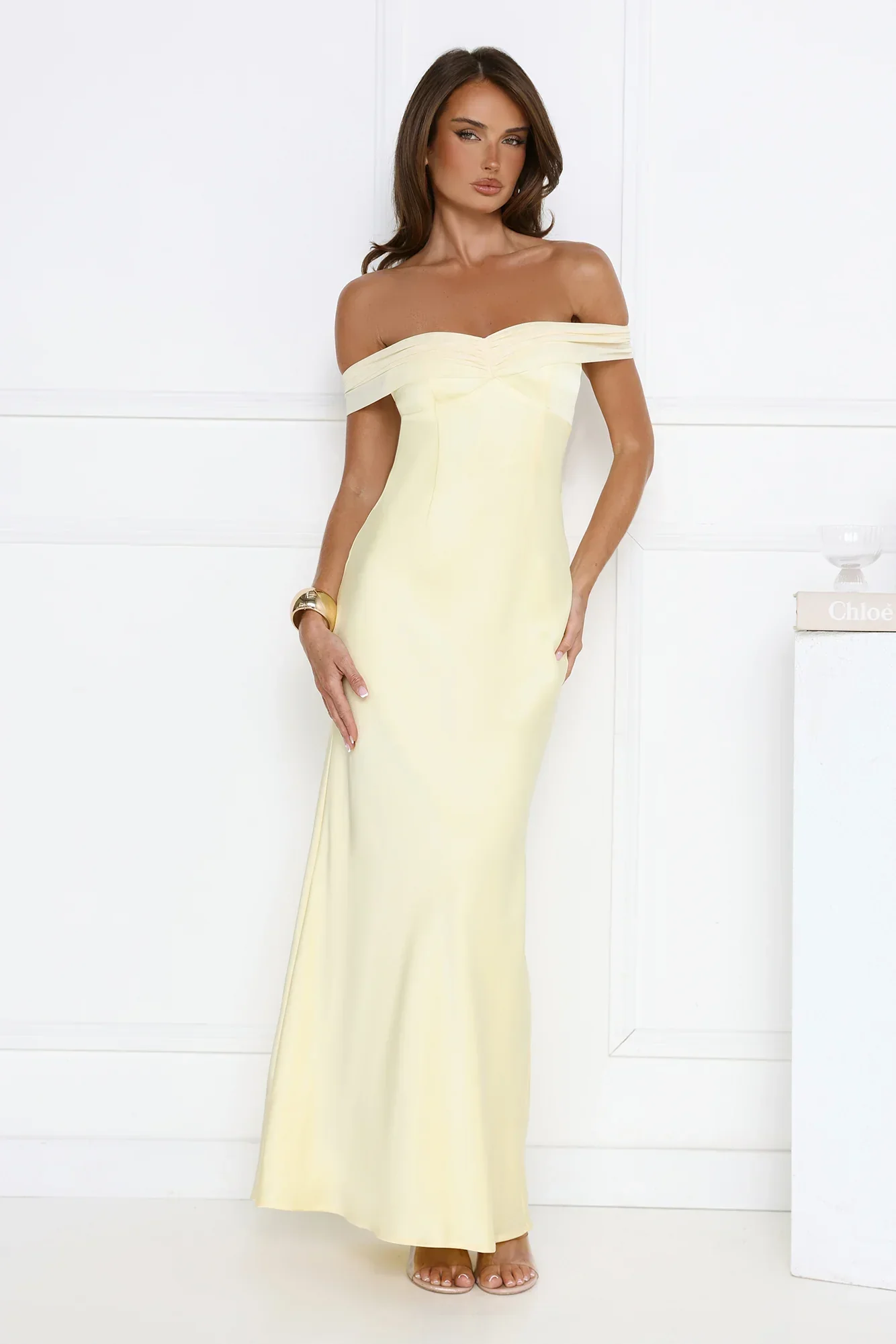 The Sophisticate Off Shoulder Maxi Dress Yellow
