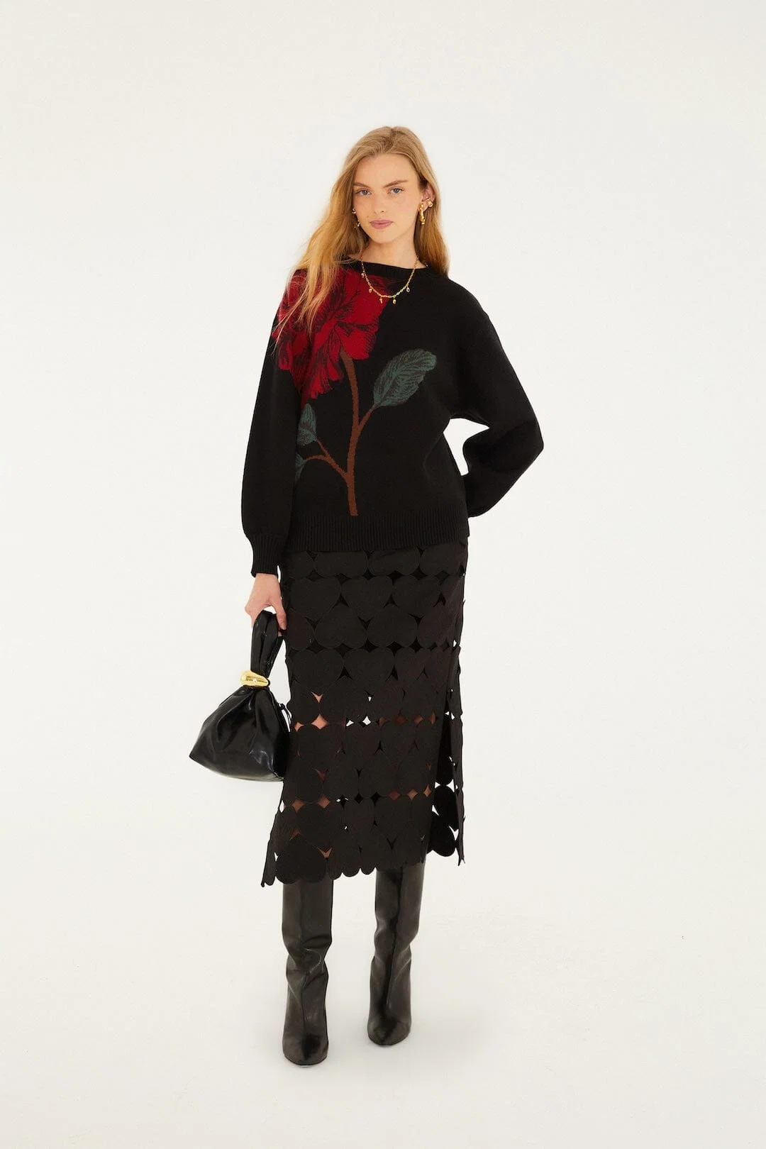 Black Hearts Midi Skirt