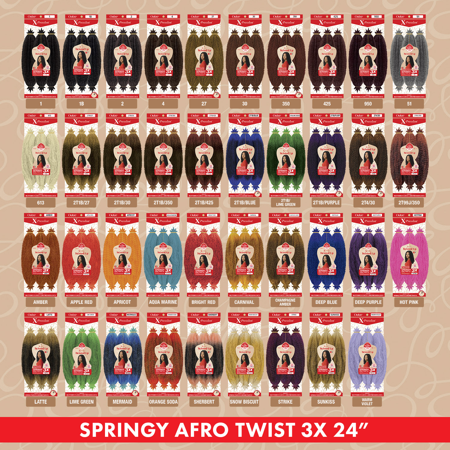 Outre Crochet Braids X-Pression Twisted Up 3X Springy Afro Twist 24