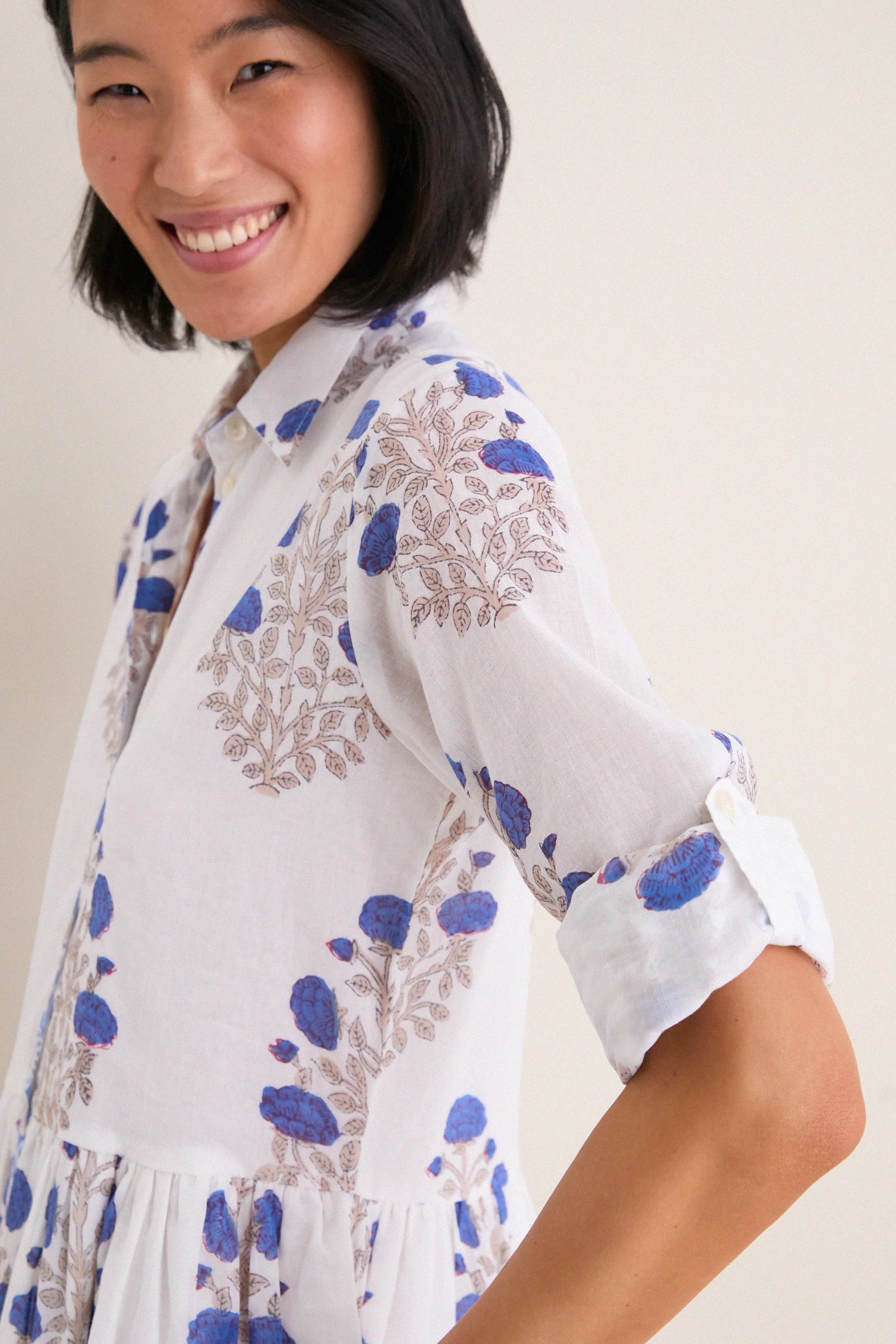 Laguna Blue Long Sleeve Mini Shirt Dress