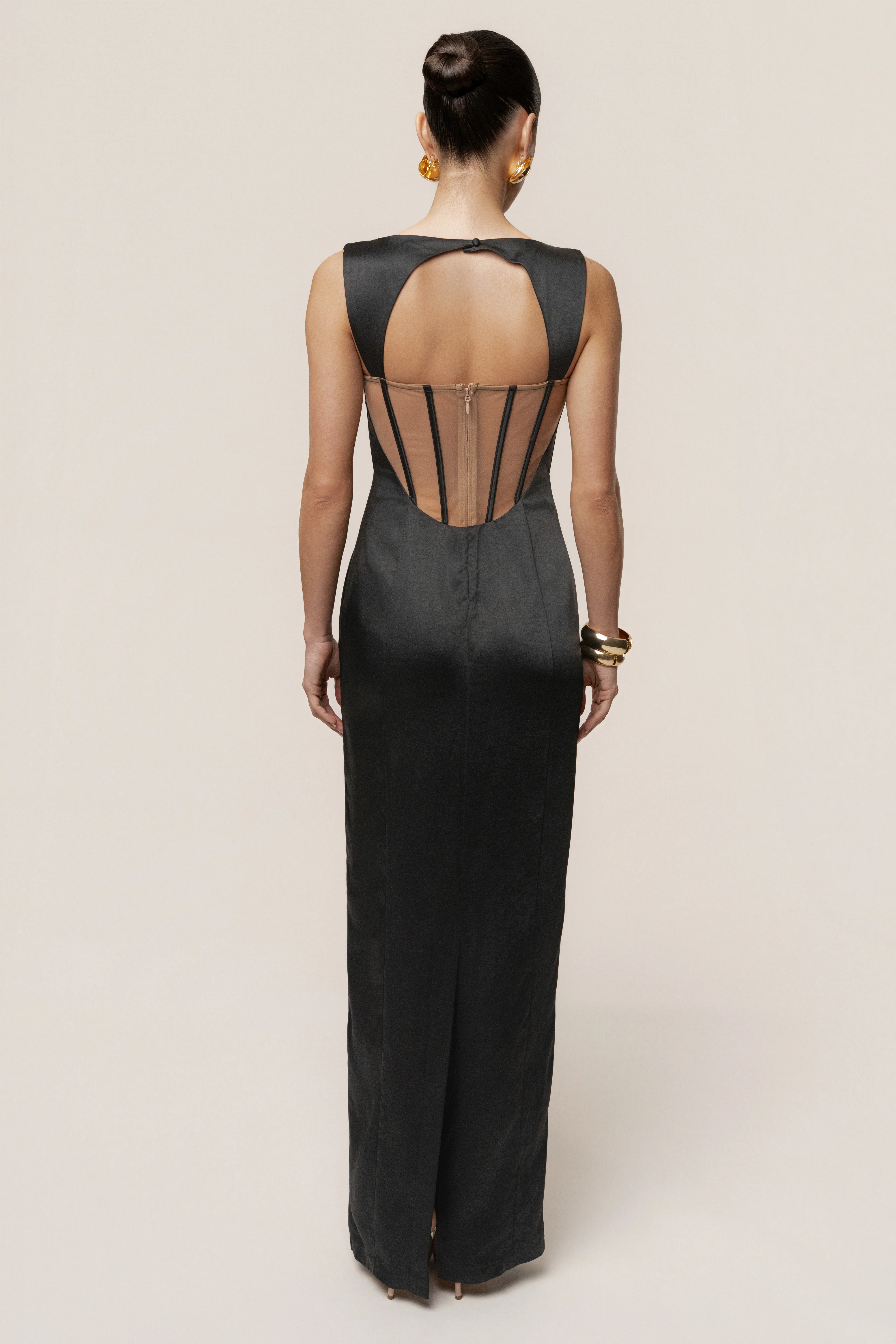 Black Amour Satin Maxi Dress