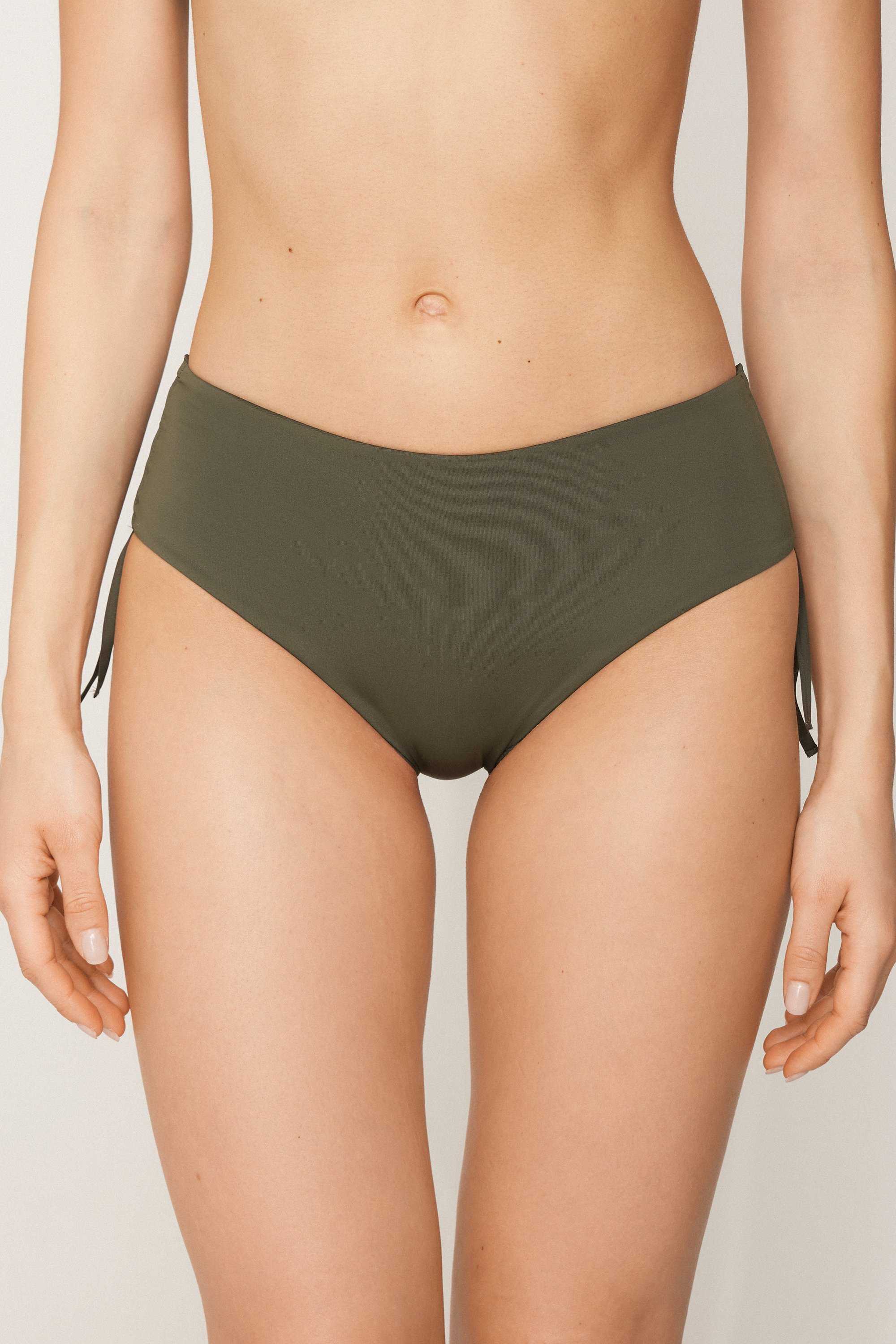 Timeless Look Camo Green High-Cut Bikini Bottoms with Gathering