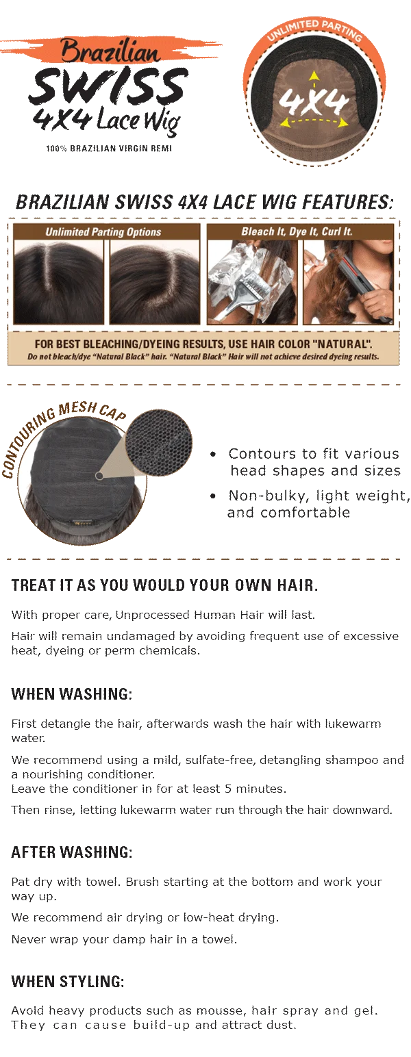 Sensationnel Bare & Natural 100% Brazilian Remy Swiss 4x4 Lace Front Wig LOOSE WAVE