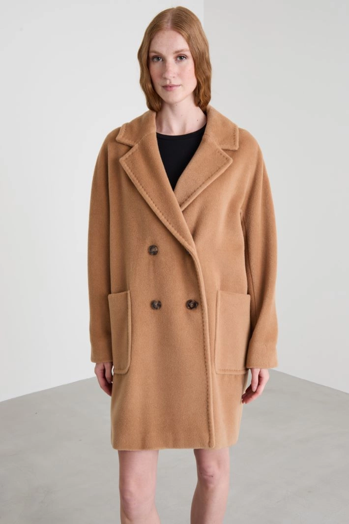 Double-breasted beaver coat - CAMEL
