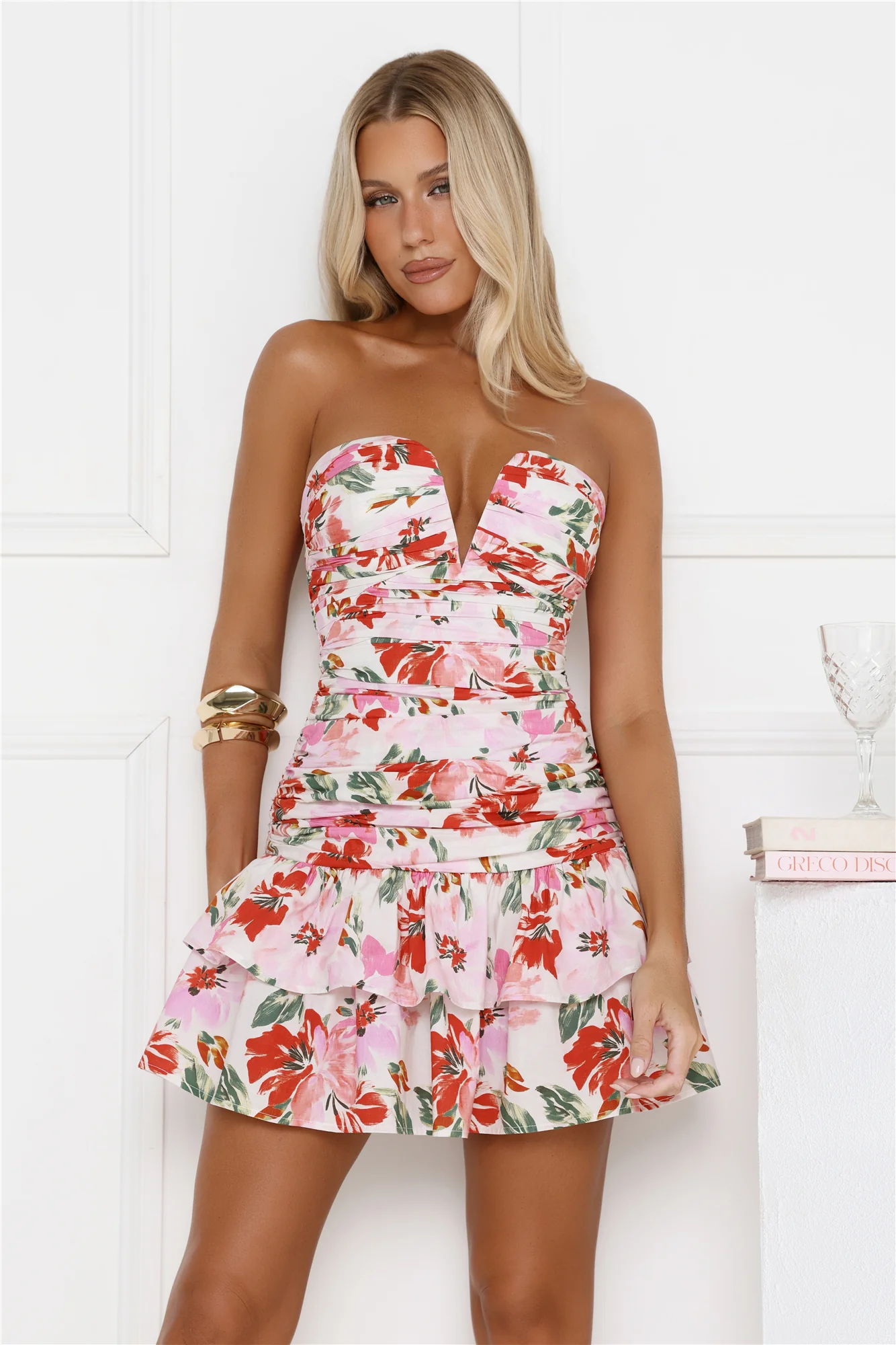 Flamingo Flame Strapless Mini Dress Pink