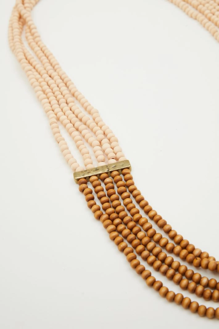 Wooden bead necklace - BEIGE BROWN