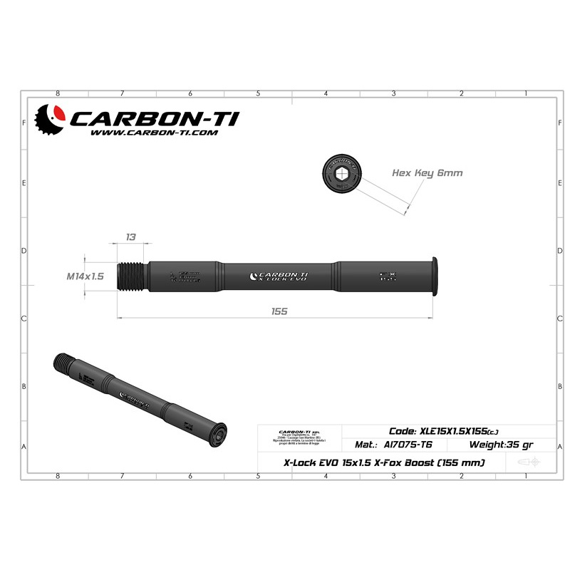 Carbon-Ti X-Lock EVO Thru Axle - 15x110mm - X-Fox Boost - 15x1.5mm - Length 155mm - black