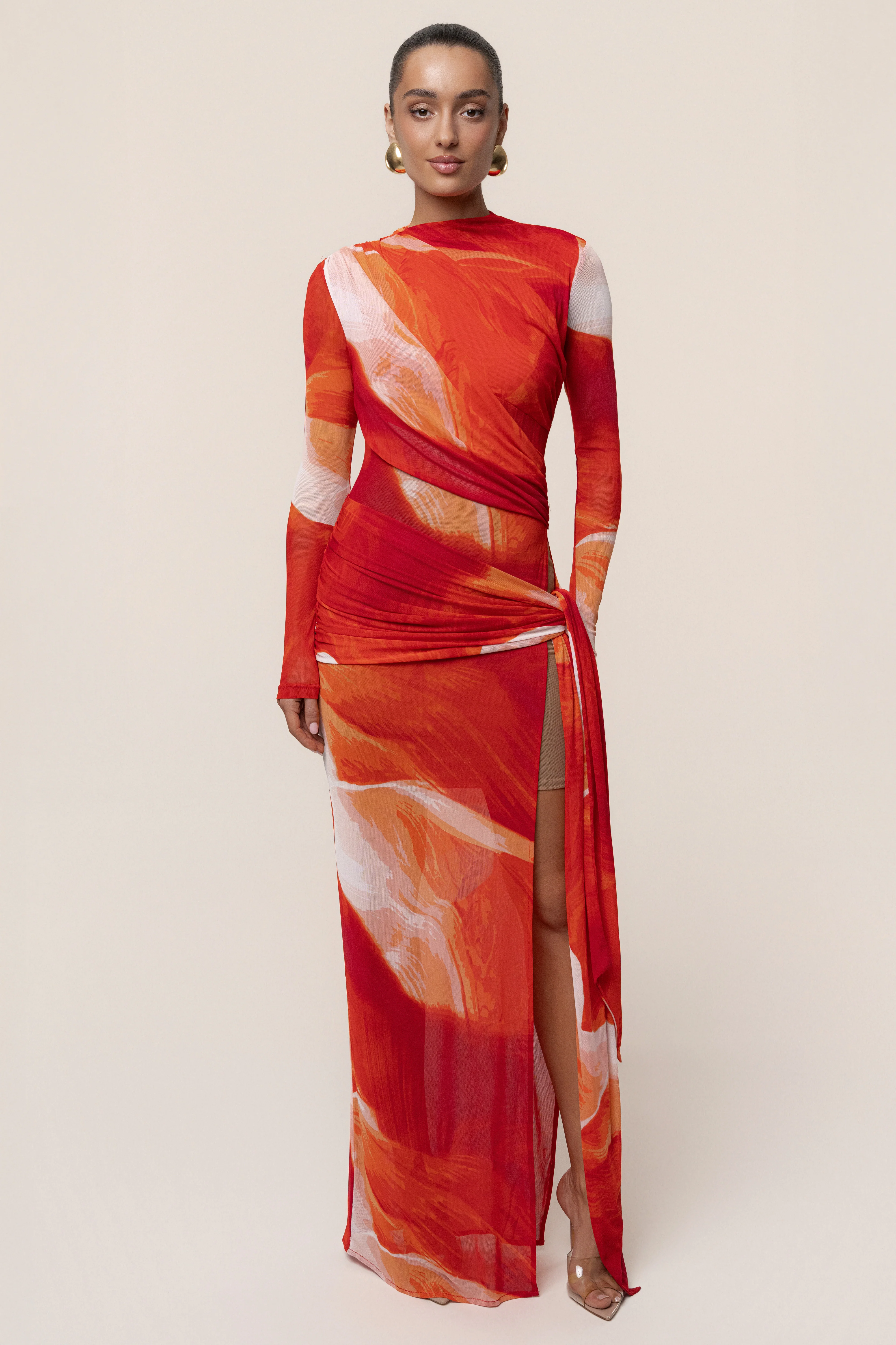Sunset Red Heatwave Mesh Maxi Dress