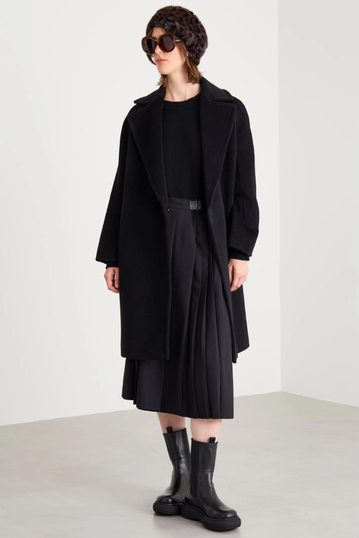Double-breasted coat with maxi lapels - BLACK
