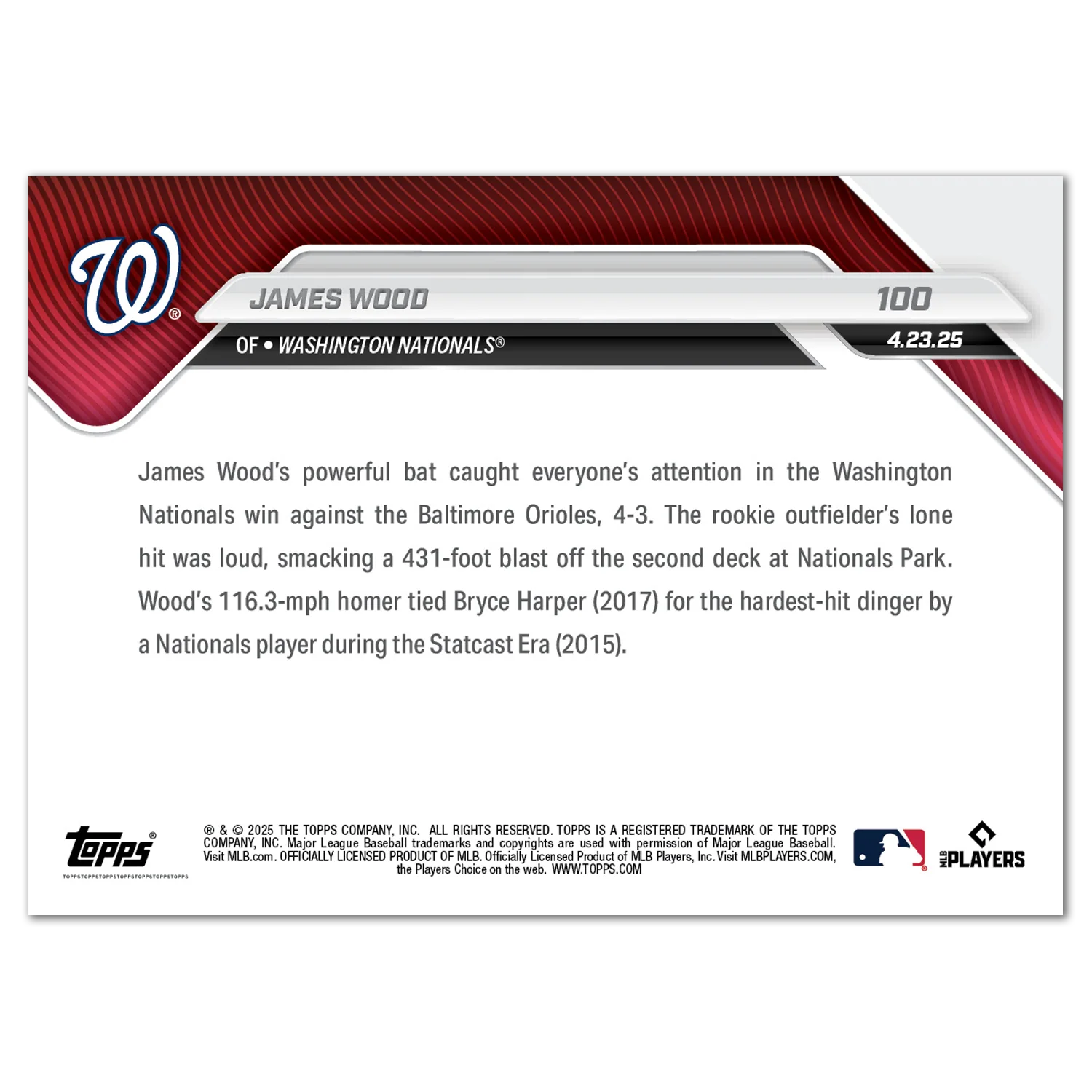 James Wood - 2025 MLB Topps NOW® - Card 100