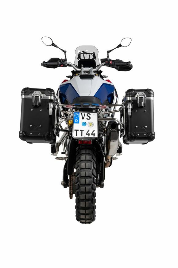 Touratech suitcase Complete kit ZEGA Evo 31/38 - Gray support included - Black anodizedBMW 900 F 900 GS - 2024 - 2026Ref: Trt01617A / 01-083-6832-0