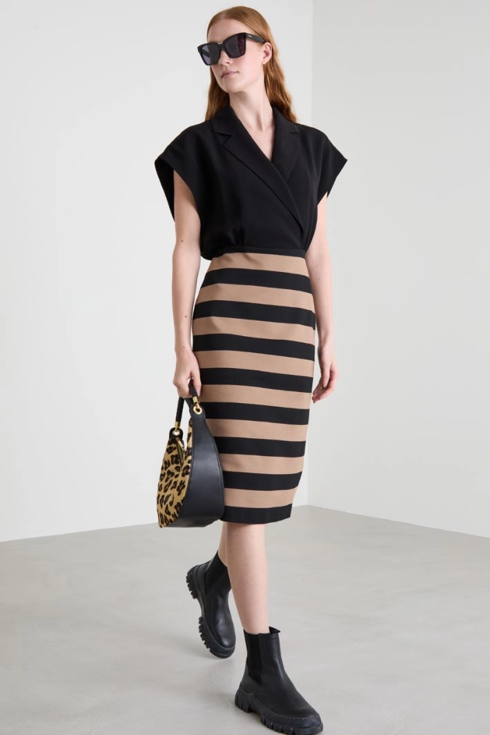 Midi dress in jersey and cady - BLACK CAMEL